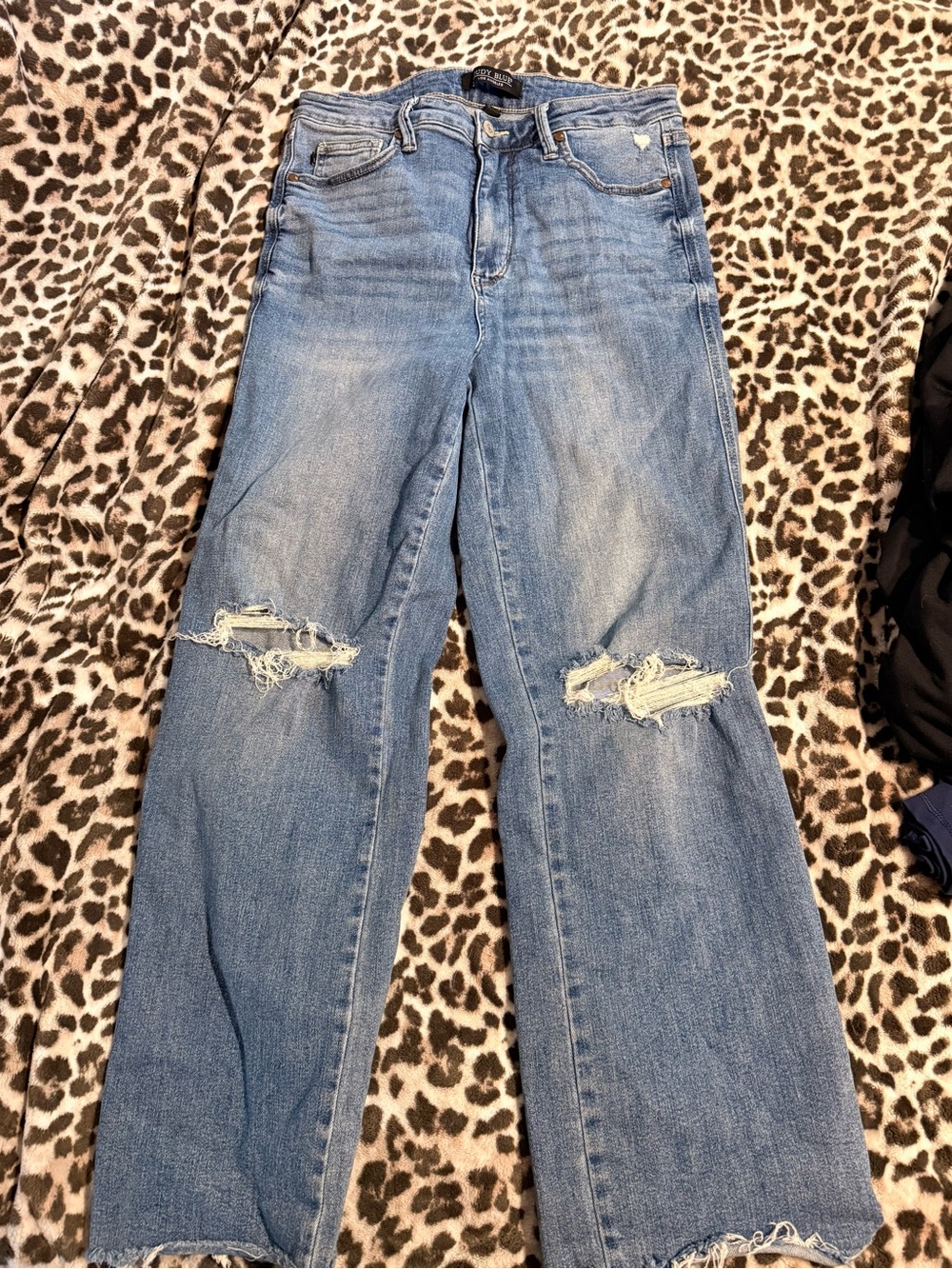 Judy Blue Light Blue Distressed Wide-Leg Jeans